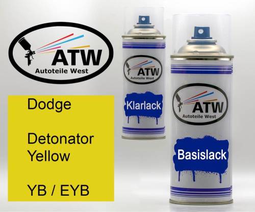Dodge, Detonator Yellow, YB / EYB: 400ml Sprühdose + 400ml Klarlack - Set, von ATW Autoteile West.